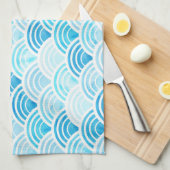 Blauwe Waterverf Seigaiha-golfpatroon Theedoek (Quarter Fold)
