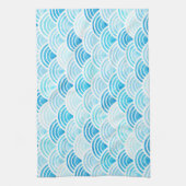 Blauwe Waterverf Seigaiha-golfpatroon Theedoek (Verticaal)