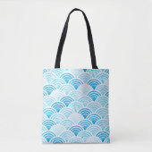 Blauwe Waterverf Seigaiha-golfpatroon Tote Bag (Voorkant)