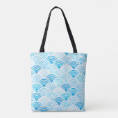 Blauwe Waterverf Seigaiha-golfpatroon Tote Bag (Achterkant)