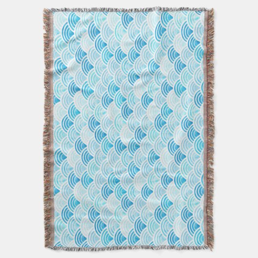 Blauwe Waterverf Seigaiha Pattern Throw Blanket Deken (Voorkant Verticaal)