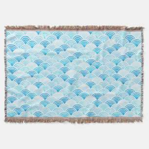 Blauwe Waterverf Seigaiha Pattern Throw Blanket Deken