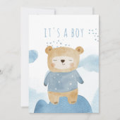 Blauwe Waterverf slaperig teddybeer Baby shower Kaart (Voorkant)