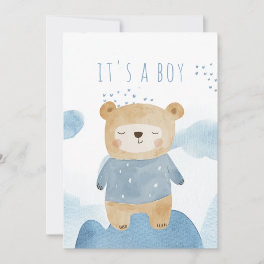 Blauwe Waterverf slaperig teddybeer Baby shower Kaart (Voorkant)