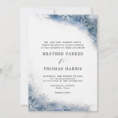 Blauwe Waterverf Sneeuwvlok Elegante Winterbruilof Kaart (Voorkant)