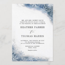 Blauwe Waterverf Sneeuwvlok Elegante Winterbruilof Kaart