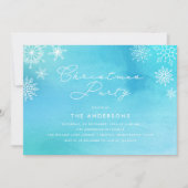 Blauwe Waterverf Sneeuwvlokken Kerstfeest Kaart (Voorkant)
