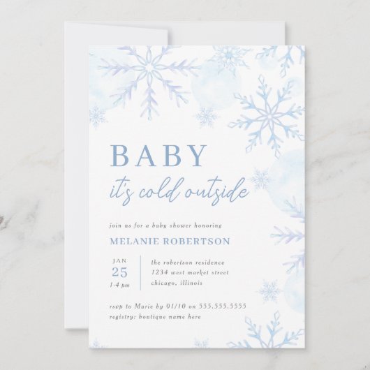 Blauwe Waterverf Sneeuwvlokken Winter Boy Baby sho Kaart (Voorkant)