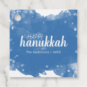 Blauwe Waterverf Snowflake Happy Hanukkah Holiday Bedankjes Labels (Voorkant)