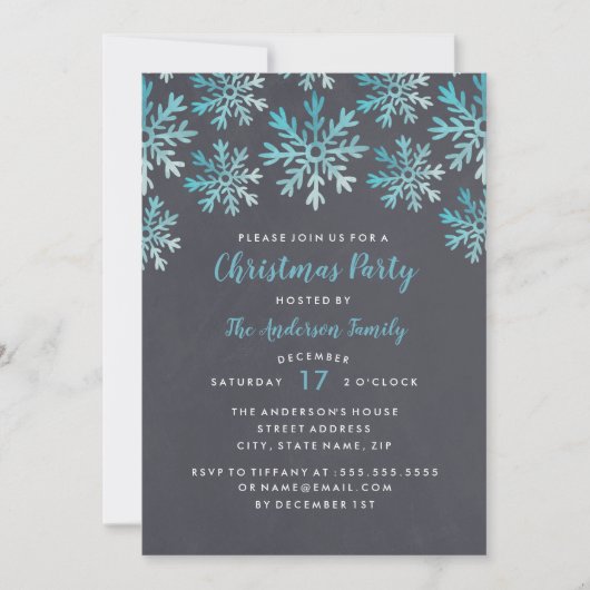 Blauwe Waterverf Snowflake kerstfeest Kaart (Voorkant)