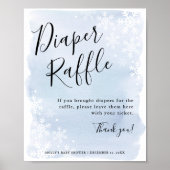 Blauwe Waterverf Snowflakes Baby Luier Raffle Poster (Voorkant)