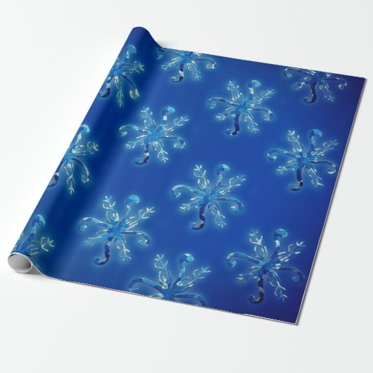 Blauwe Waterverf Snowflakes Cadeaupapier (Uitgerold)