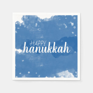 Blauwe Waterverf Snowflakes Happy Hanukkah Servet