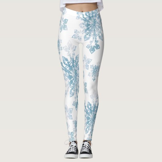 Blauwe Waterverf Snowflakes Leggings (Voorkant)