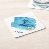 blauwe waterverf spatten met waterlans kartonnen onderzetters (Schuin)