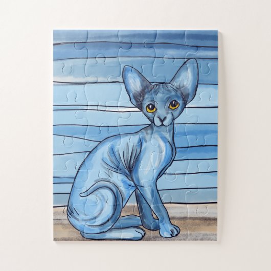 Blauwe Waterverf Sphynx Cat Legpuzzel (Verticaal)