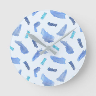 Blauwe Waterverf Spots Middelronde wandklok
