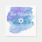 Blauwe Waterverf Star van David Bar Mitzvah Servet (Voorkant)