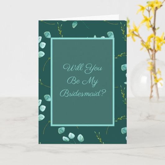 Blauwe Waterverf Stems Ben je mijn Bridesmaid? Kaart (Gele Bloem)