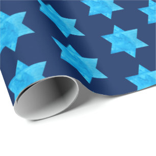 Blauwe Waterverf ster van David Jewish Feestdagen Cadeaupapier