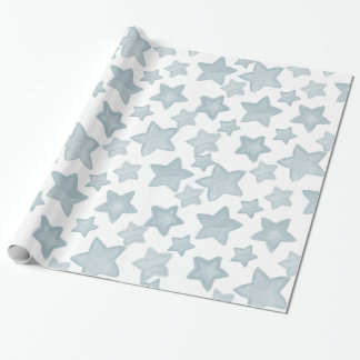 Blauwe Waterverf sterren Cadeaupapier