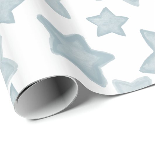 Blauwe Waterverf sterren Cadeaupapier (Rol Hoek)