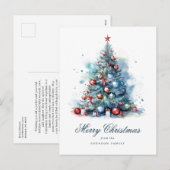 Blauwe Waterverf Stijl Kerstboom Feestdagenkaart (Voorkant / Achterkant)