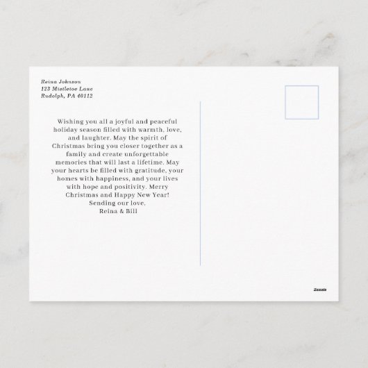 Blauwe Waterverf Stijl Kerstboom Feestdagenkaart (Achterkant)