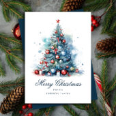 Blauwe Waterverf Stijl Kerstboom Feestdagenkaart