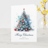 Blauwe Waterverf stijl kerstboom gevouwen Kaart (Gele Bloem)