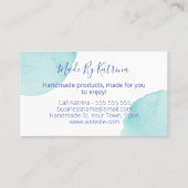 Blauwe Waterverf stip op wit handgemaakt Visitekaartje (Achterkant)