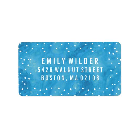 Blauwe Waterverf Stippen Baby shower Etiket (Voorkant)