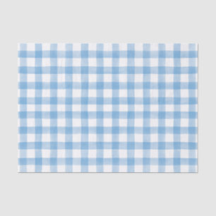 Blauwe Waterverf Stippen Gingham Tissuepapier
