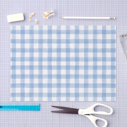 Blauwe Waterverf Stippen Gingham Tissuepapier (Craft)