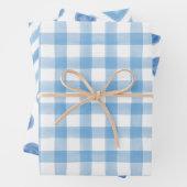 Blauwe Waterverf Stippen Gingham Wrapping Paper (In situ)