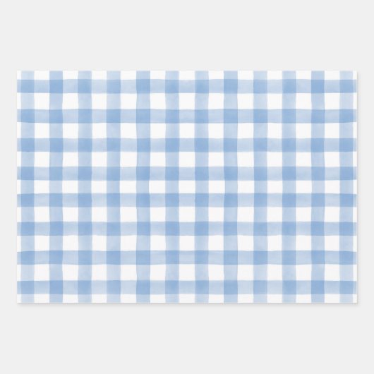 Blauwe Waterverf Stippen Gingham Wrapping Paper (Voorkant)