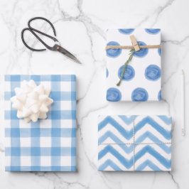 Blauwe Waterverf Stippen Gingham Wrapping Paper