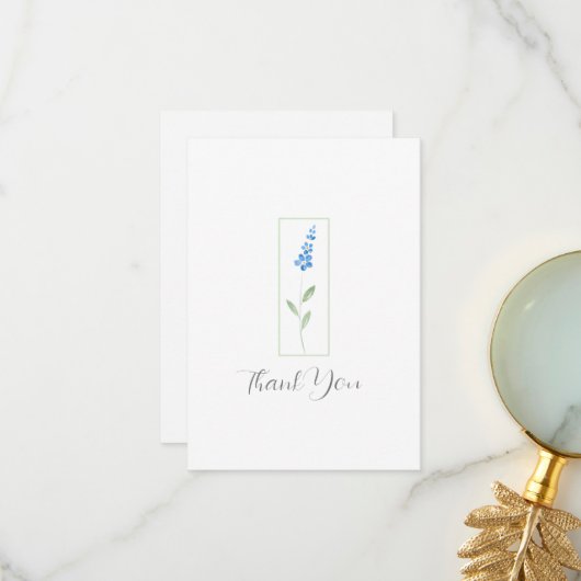 Blauwe Waterverf Stock Flower Bedankkaart (Voorkant / Achterkant in situ)