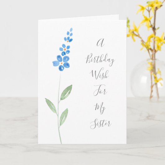 Blauwe Waterverf Stock Flower Kaart (Gele Bloem)