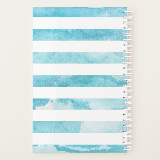 Blauwe Waterverf Strepen en Apple voor Docent Planner (Achterkant)