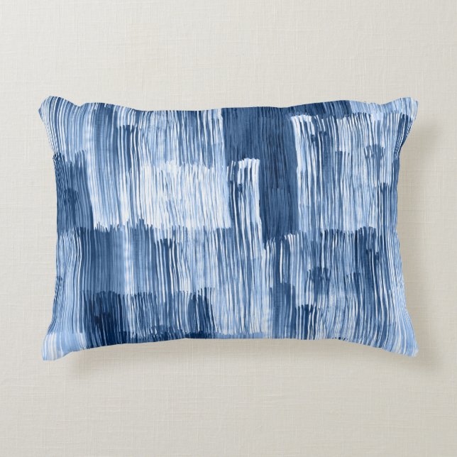 Blauwe Waterverf strepen: geometrisch patroon Accent Kussen (Voorkant)