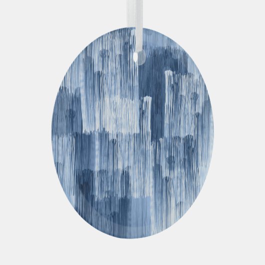 Blauwe Waterverf strepen: geometrisch patroon Glas Ornament (Voorkant Rechts)