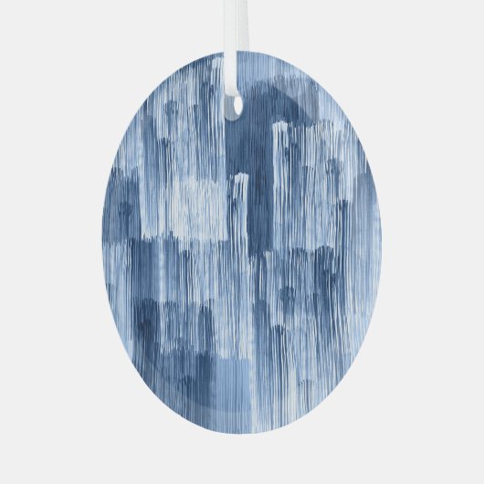 Blauwe Waterverf strepen: geometrisch patroon Glas Ornament (Voorkant links)