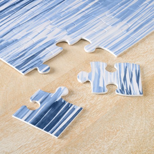 Blauwe Waterverf strepen: geometrisch patroon Legpuzzel (Zijkant)