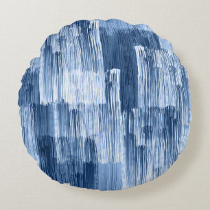 Blauwe Waterverf strepen: geometrisch patroon Rond Kussen