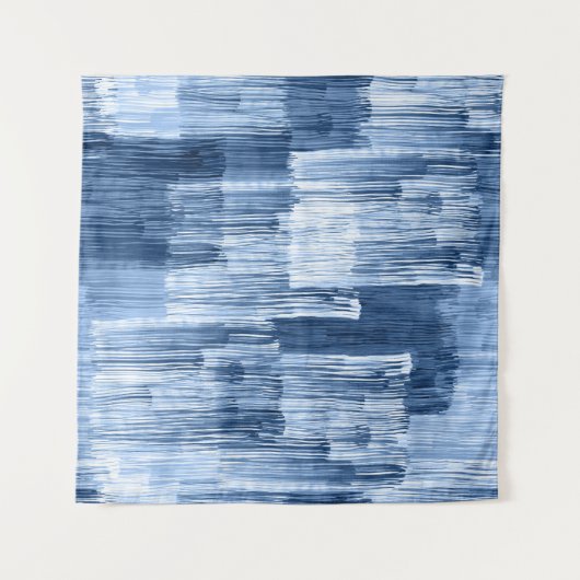 Blauwe Waterverf strepen: geometrisch patroon Wandkleed (Voorkant (horizontaal))