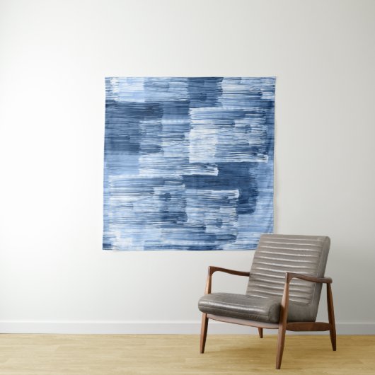 Blauwe Waterverf strepen: geometrisch patroon Wandkleed (In Situ (horizontaal))