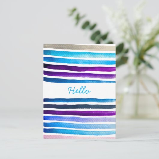 Blauwe waterverf strepen met de hand geschilderd briefkaart (Staand voorkant)