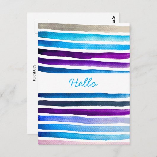 Blauwe waterverf strepen met de hand geschilderd briefkaart (Voorkant / Achterkant)