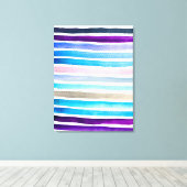 Blauwe waterverf strepen met de hand geschilderd canvas afdruk (Insitu (Houten vloer))